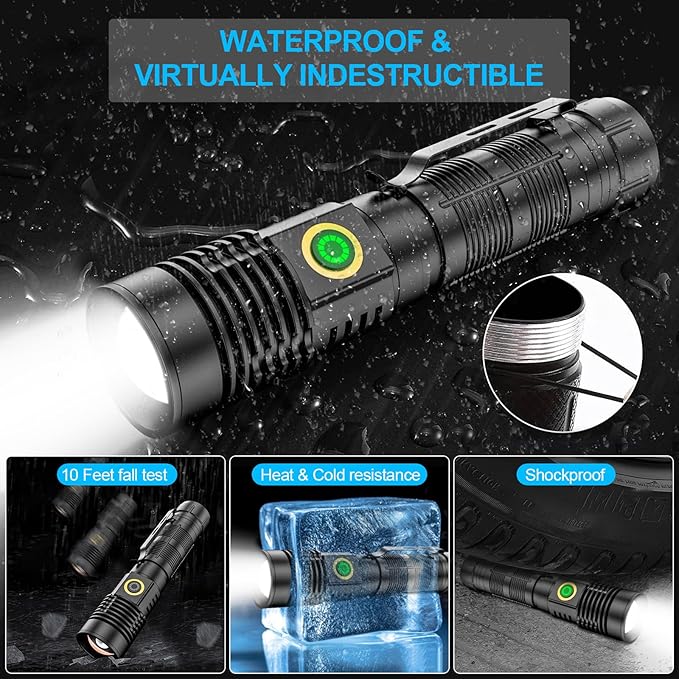 Flashlights High Lumens Rechargeable(Battery Included), 20000 Lumens Super Bright Powerful Small Magnetic Flashlight, 6 Mode, Zoomable, Waterproof, Handheld Flashlight for Camping Hiking Emergency
