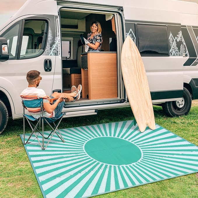 Anidaroel Outdoor Area Rug for Patio Clearance 5x8ft Waterproof, Reversible Plastic Straw Rug Outside Rug, Outdoor RV Mat for Camping, Porch, Balcony, Pool Deck, Backyard(Green,5‘x8')