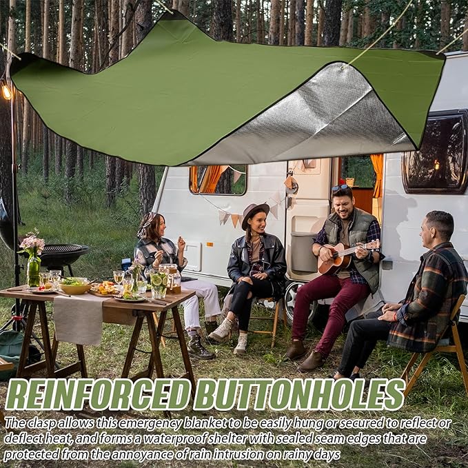 Kanayu 4 Pcs Emergency Blankets Thermal Survival Blankets 82 x 60 Inch, Heavy Duty Emergency Poncho Tarp Reusable Waterproof Emergency Blanket for Car, Camping, Hiking(Olive Green)