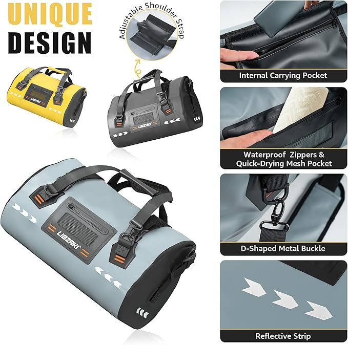LIBZAKI Stormproof Rolltop Duffel Bag - Extra Large Waterproof Dry Bag for Kayaking, SUP & Outdoor Gear Storage, Reinforced PVC Base 70L Black/Gray
