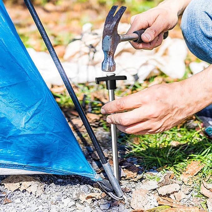 Eurmax USA Galvanized Non-Rust Camping Family Tent Pop Up Tent Stakes Canopy Anchors Heavy Duty 10pc-Pack, with 4x10ft Ropes & 1 Stopper(Black)