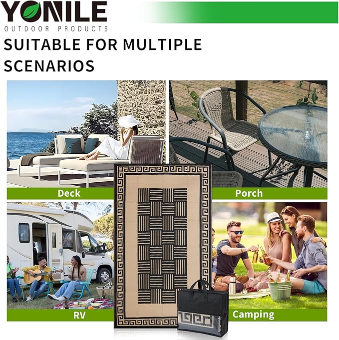 Outdoor Rug 9x12 ft Waterproof, Reversible Outdoor Plastic Straw Rug for Patios Clearance, Outdoor Area Rug Carpet RV Mat for Camping Backyard Deck Porch
