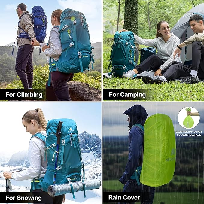 N NEVO RHINO Internal Frame Hiking Backpack 50/60/65/70/80L, Mountain Climbing Camping Backpack Daypack Waterproof Rain Cover
