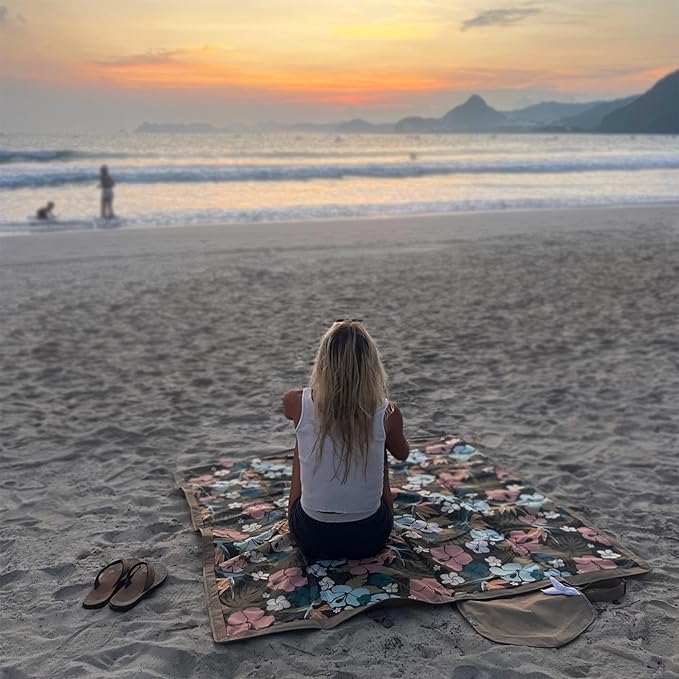 Little Unicorn Outdoor Family Picnic & Beach Blanket, Water-Resistant, Compact Fold, XL Size, 5 x 10 feet, (Hibiscus)