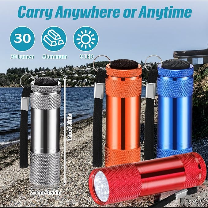 VIHOSE 32 Pcs Mini Flashlights Bulk, Bright Aluminum Handheld Flash Light with Lanyard, Small LED Flashlights for Kids Night Reading Emergency Hurricane Camping Hiking Party Favors(Warm Color)