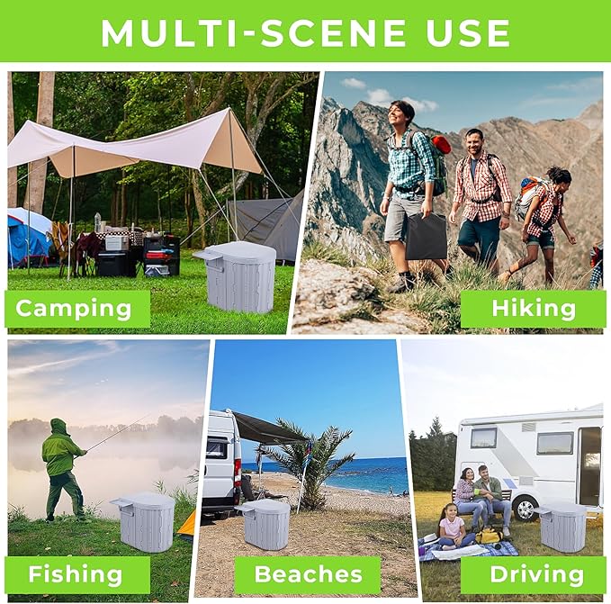 Camping Toilet, Portable Toilet for Adults, 14'' Camping Toilet with Lid, Camp Toilet with Holder, Travel Potty for Camping, Hiking, RoadTrip, Car, Tent, Truck Drivers (grey)
