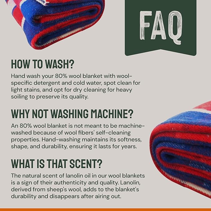 Woolly Mammoth Merino Wool Blanket- 66" x 90" 4 lbs Thick, Outdoor/Indoor Throw for Campfire, Picnic, Beach, Van Life, Home- Farmhouse Collection Heavy Duty Insulating Sleep Plaid, Red White & Blue