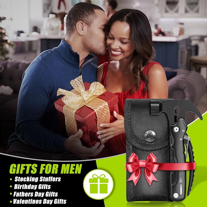 12-in-1 Multitool Hammer for Camping & Survival, Perfect Stocking Stuffer & Father's Day Surprise,Ultimate Male Gift Set