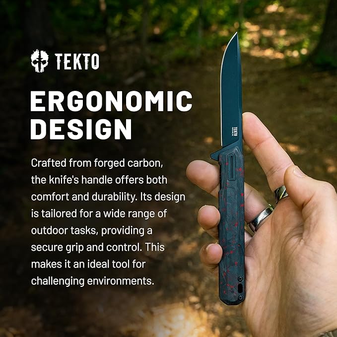 F2 Bravo Folding Pocket Knife - D2 Steel Blade, Ceramic Ball Bearings - EDC - Snap, Swift Flip for Camping, Backpacking - 2.4oz (68g), Forged Ember Handle, Black Titanium Accents