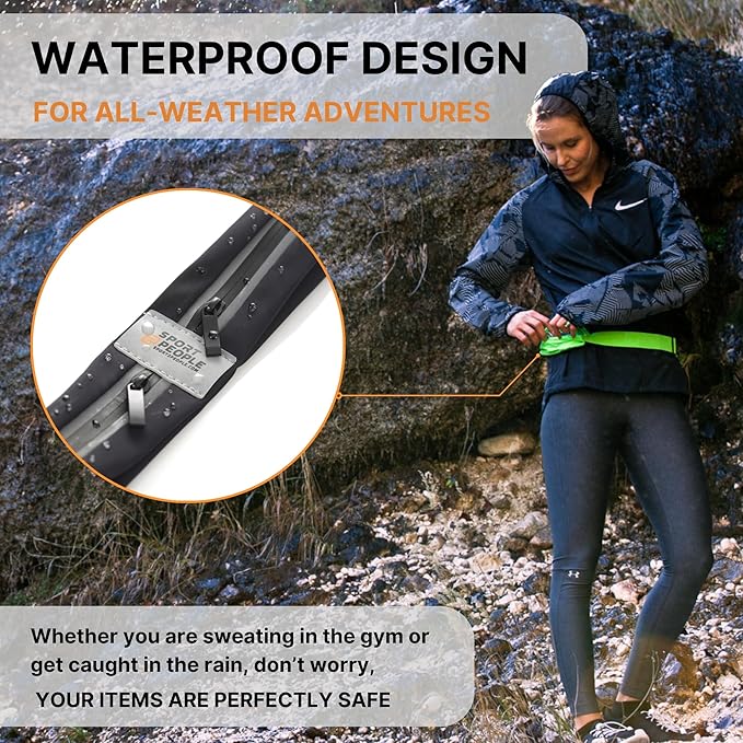 Slim Running Belt for Women and Men, Waterproof Phone Holder for Running, Reflective 2-Pocket Waist Pack for Storing Runnerโs Essentials Safely, Runnerโs Fanny Pack, Money Belt Fits Most Phones