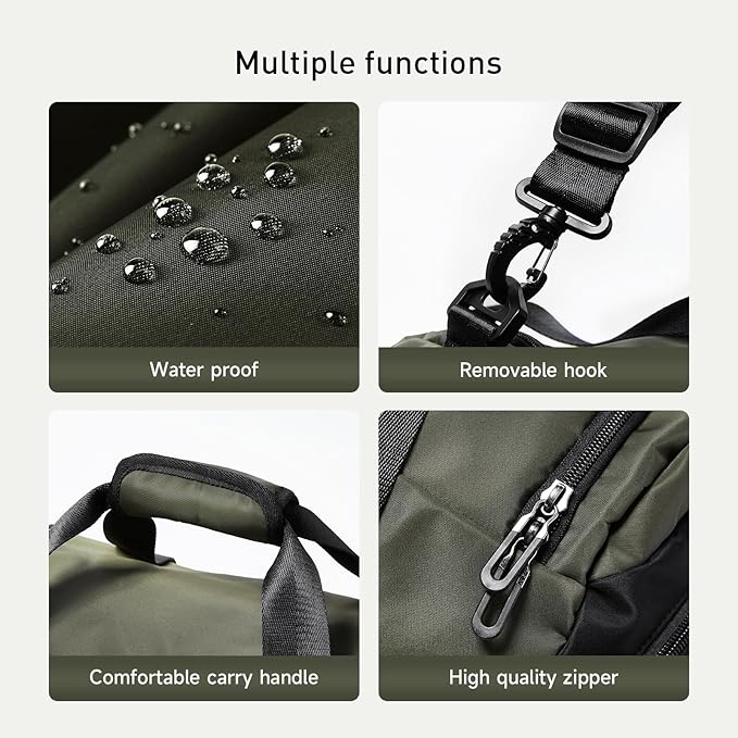 Duffel Backpack 22.5L With Shoe Compartment Waterproof Olive Green Gym Bag Travel Duffle Backpacks Weekend Shoulder Carry On Bag (3 In 1)