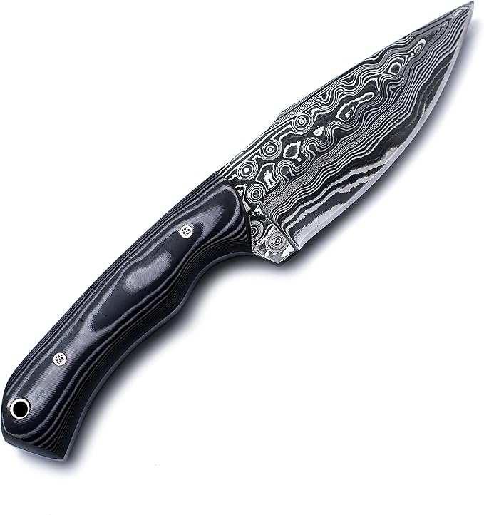 Handmade Damascus Steel Knife Bowie for Hunting,Survival,Camping,Bushcraft,and Fishing Fixed Blade with Drop Point Full Tang Micarta Handle, Leather Sheath - WKD-782