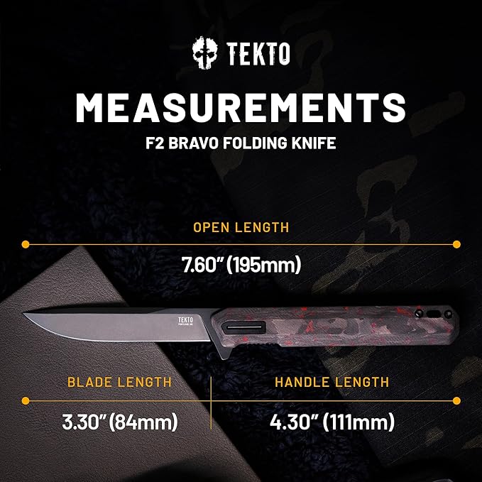 F2 Bravo Folding Pocket Knife - D2 Steel Blade, Ceramic Ball Bearings - EDC - Snap, Swift Flip for Camping, Backpacking - 2.4oz (68g), Forged Ember Handle, Black Titanium Accents