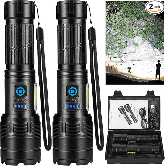 Rechargeable Flashlights High Lumens, 990,000 Lumen Super Bright Led Flash Light, Powerful Flashlight with 7 Modes, COB Light, IPX7 Waterproof for Camping, Emergencies
