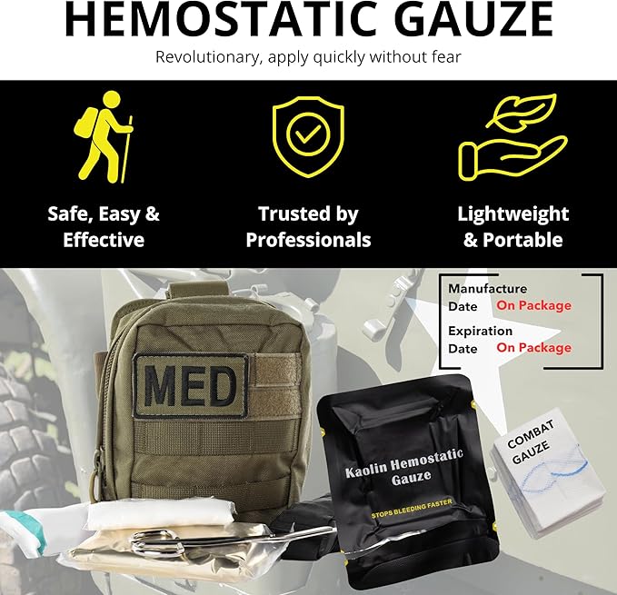 First Aid Advanced Quick Clotting Combat Gauze - Flexible Hemostatic Gauze - to Stop The Bleed kit Faster with Quick Clotting - Survival Kit Supplies - 3" x 12.5' - Pack of 2
