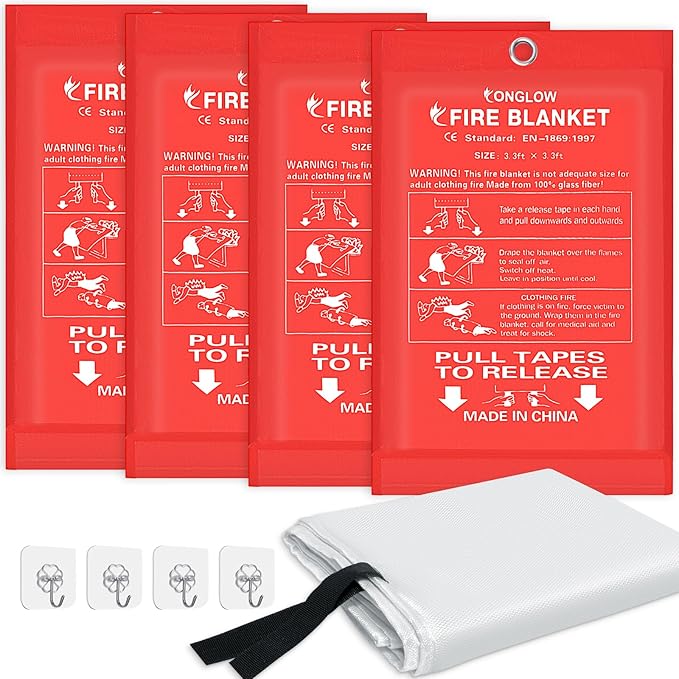Emergency Fire Blanket, 4Pack Fire Blanket for Home and Kitchen, Fiberglass Fire Extinguisher Blanket, Suppression Flame Retardant Blanket Fire Safety Blanket for Fireplace (4 Pack)