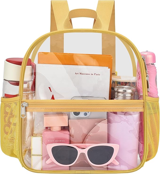 Oraben Clear Backpack for Stadium Events Clear Stadium Backpack 12x6x12 Bag (Nylon Shoulder Straps, Gold)