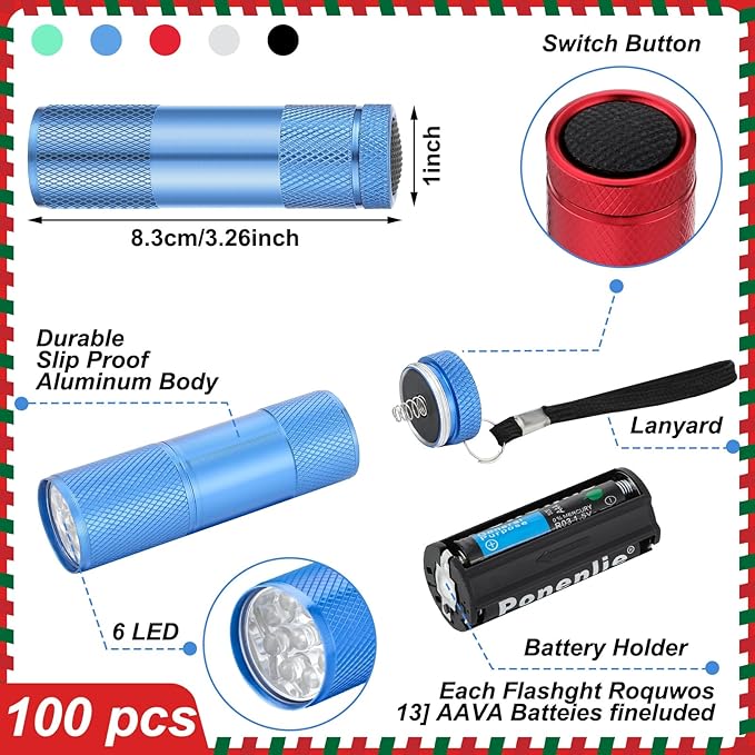 VIHOSE 50 Pcs Mini Flashlight Set, Assorted Colors, Battery Powered, Lightweight, Ideal for Camping, Reading, Emergencies