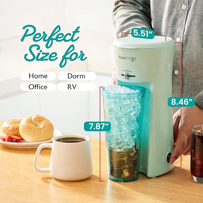 HyperChiller EHC824 Iced & Hot Coffee Maker, Adjustable Flow/Strength Lever, Includes 20 Oz. Tumbler & Reusable Straw, Compatible with Coffee Grounds, Removable, Reusable Mesh Filter, Mint