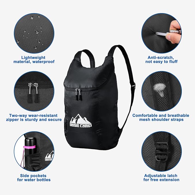 BASE CAMP Hiking Backpack,12L Portable Lightweight Packable Travel Daypacks for Women Men, Foldable Shoulder Pack Casual Outdoor Bag