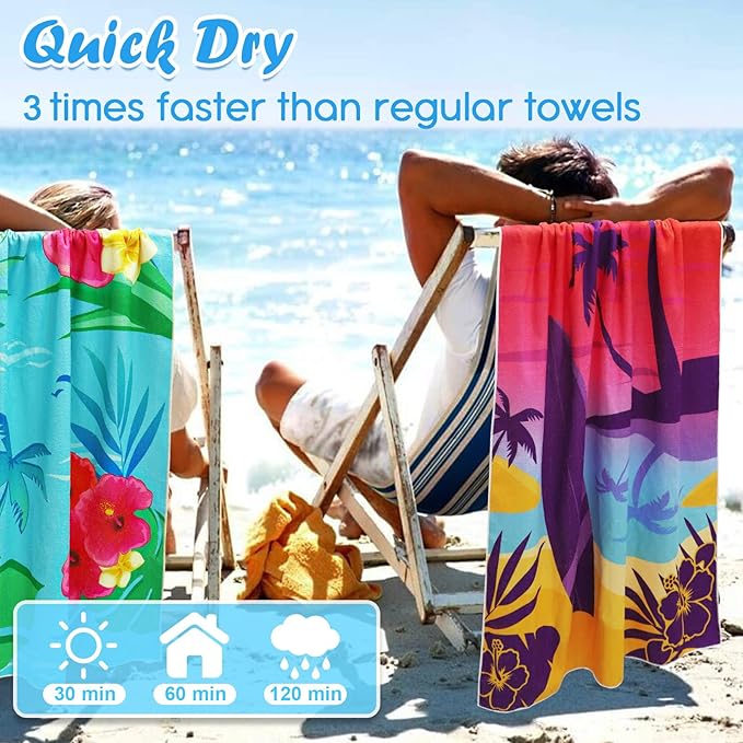 2 Pack Microfiber Beach Towel, 71"x32" XL Oversized Sand Free Beach Towels Blanket Soft & Absorbent for Adults Women Men Beach Pool Camping Travel Yoga Vacation Essentials Accessories Gifts