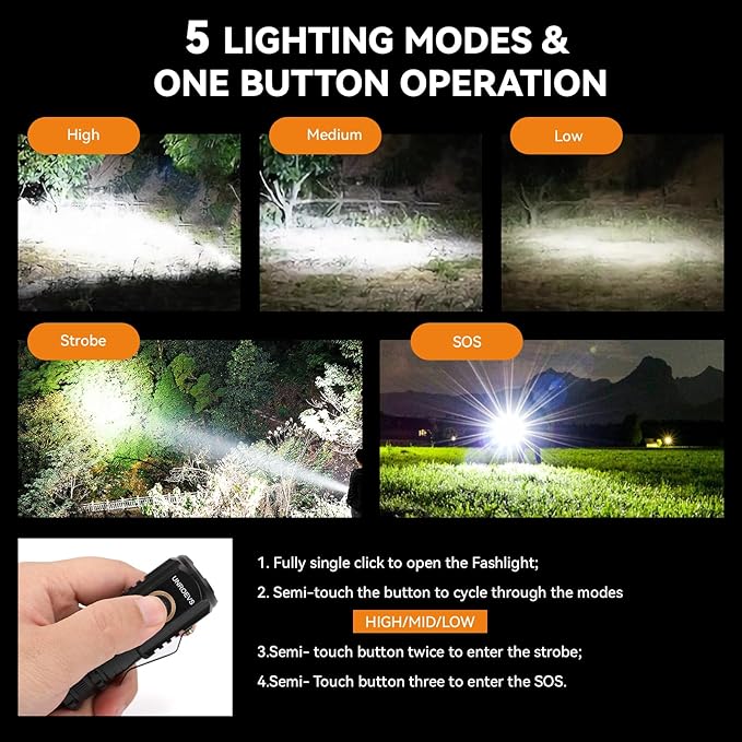Mini Flashlight 2550 Lumens Rechargeable USB C Charging, Small Flashlights High Lumens 5 Modes, Pocket Flashlight with Clip, Magnetic Flashlight for EDC,Camping, Hiking,Emergency (12 Pack)