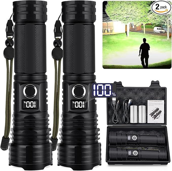 Rechargeable Led Flashlights High Lumens, 990000 Lumens Super Bright Powerful Flashlight, 5 Modes Flash Light, IPX6 Waterproof Tactical Flashlights for Home, Camping, Emergencies