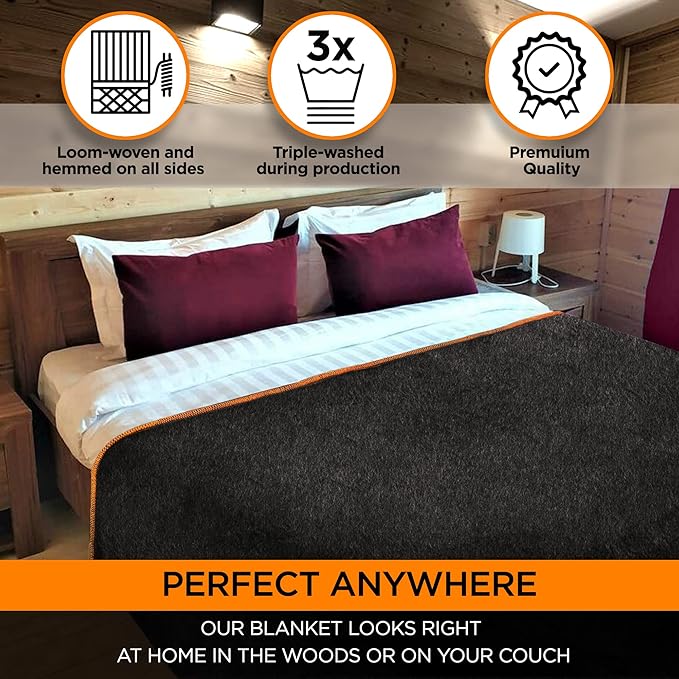 Large Military Wool Blanket by Teco Outdoor- Warm & Thick Emergency Survival Blanket Great for Camping, Outdoors, Sports Events- Washable First-Aid Fire Retardant Throw Blanket- 4.5 lbs, 64" x 88"