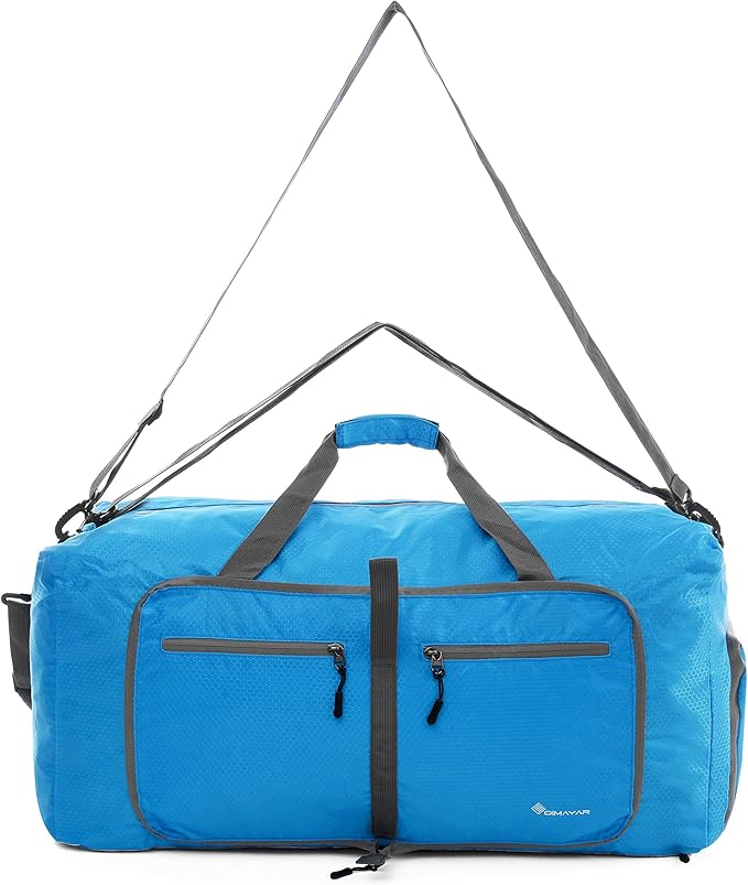 Dimayar Travel Duffle Bag for Men Women - Foldable Duffel Bag with Shoes Compartment - Overnight Bags Waterproof & Tear Resistant(85L,Light Blue)