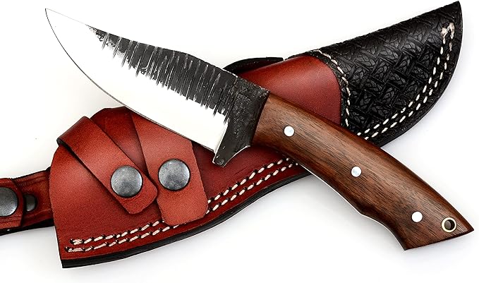 Hunting Knife with Holster, Handmade Horizontal Carry Knife with Comfortable Grip, Bushcraft Knife with Leather Sheath, Stainless Steel Tracker Knife Warrior