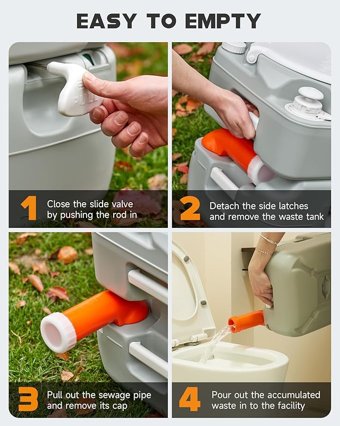 DARTMOOR Portable Toilet, 5.8 gal. RV Toilet for Camping, Outdoor Toilet with Diagonal Seating Piston Pump Sewage Port, Lightweight HDPE Camping Toilet for Hiking Construction Site Road Trip Boating