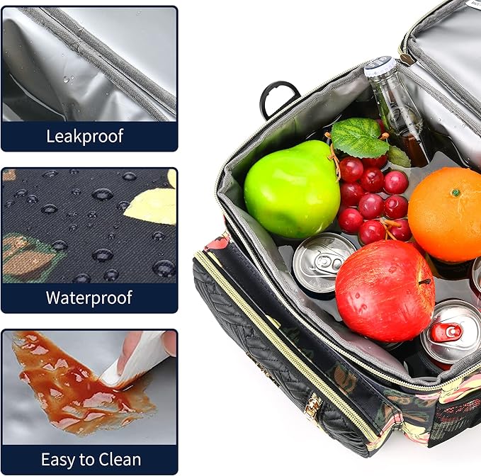 Lunch Box & Lunch Bag for Women, Large Insulated Adult Lunch Box Leakproof Lunchbox Cooler Bag for Work Picnic Beach,16L, Floral