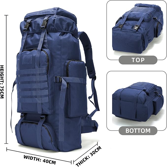 70L Camping Hiking Military Tactical Backpack Outdoor Water-Repellent Adjustable Sport Bags