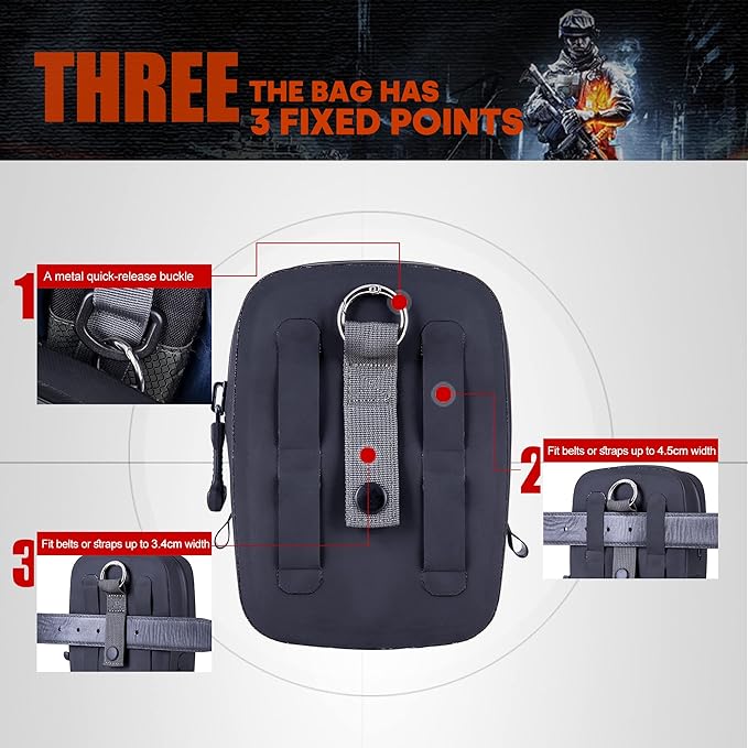 WILD HEART Airtight and Waterproof Small Bag for Medicines/Phone/purse bag- Hang on Waist (Black)