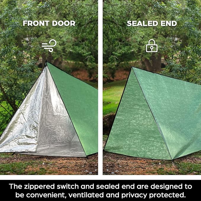 LYN Extra Large Zipper Reusable Survival Emergency Shelter Tent,Thermal Waterproof Fireproof Lightweight Bugout, with ParacordâStake for Camping,First Aid,Hiking&Bushcraft