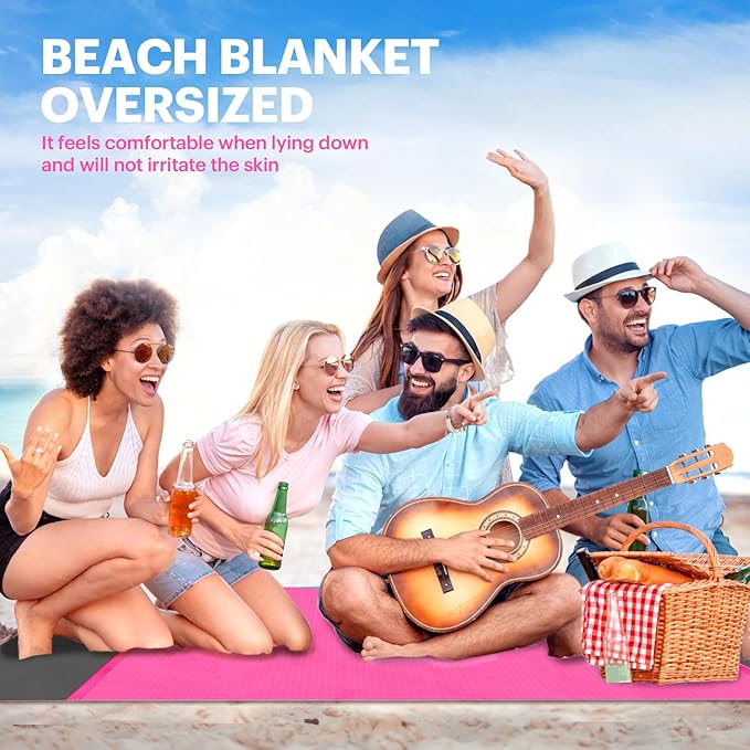 EASYFUN Beach Blanket Sandproof Oversized, 118'' × 110'' Extra Large Beach Mat, Portable Picnic Mat for Travel Camping Hiking, Light Weight Beach Essentials Family Water Resistant Mat Nylon 210T