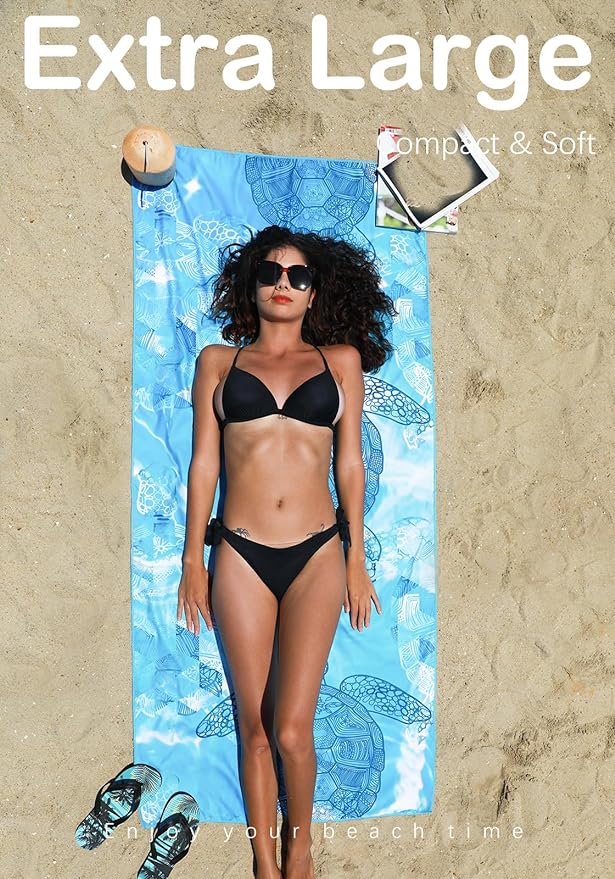 6 Pack Microfiber Lightweight Beach Towel Sand Free Quick Dry Absorbent Thin Compact Towels for Swimming Pool Camping Beach Accessories Large Easy Pack Travel Things for Vacation Essentials Gift