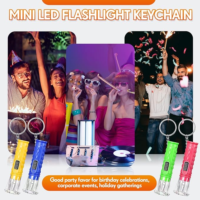 Jexine 100 Pcs Mini Flashlight Keychain Bulk Assorted Colors Torch Keyring Flashlights LED Keychain Flashlights Small Keychain Light Hiking Camping Christmas Party Favors (Classic)