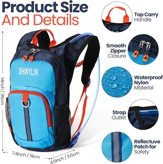 1 Pcs Kids Hydration Backpack with 1.5L Hydration Water Bladder Lightweight Water Backpack Hydration Pack