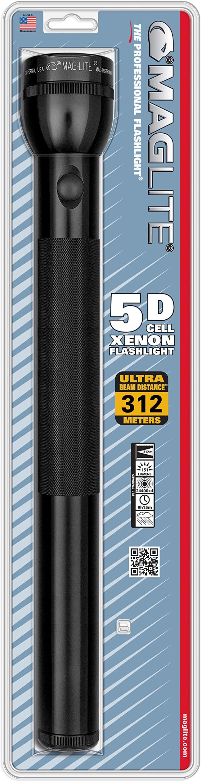 Maglite Heavy-Duty Incandescent 5-Cell D Flashlight, Black