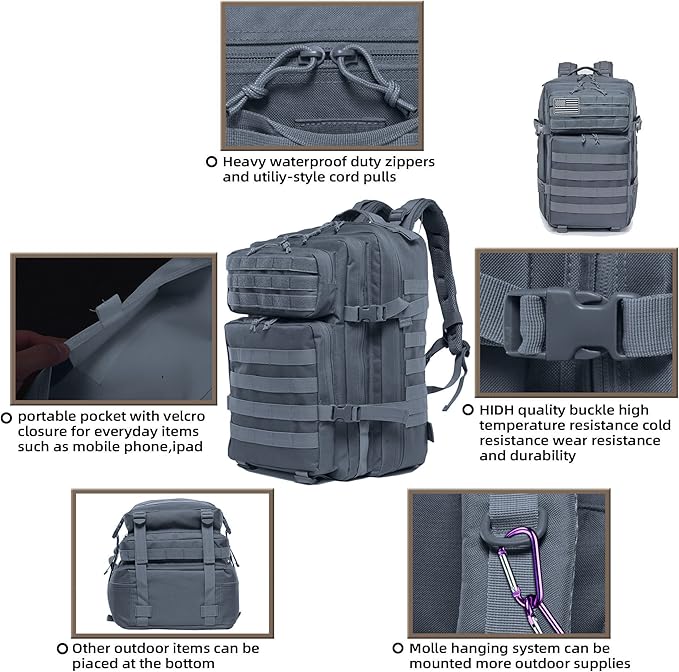 Military Tactical Backpack for Men and Women Army 3 Days Assault Pack Bag Large Rucksack with Molle System for Hiking Cycling Skiing Camping Climbing