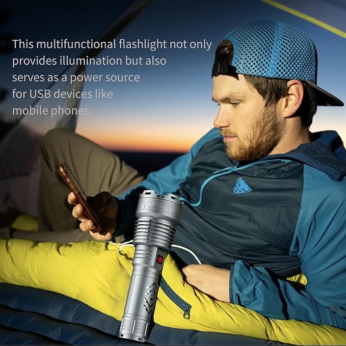 Rechargeable Flashlights High Lumens, Super Bright Powerful Waterproof Flashlights, Type-C Fast Charge, 5 Mode Zoomable Tactical Handheld Flashlights for Emergencies Camping