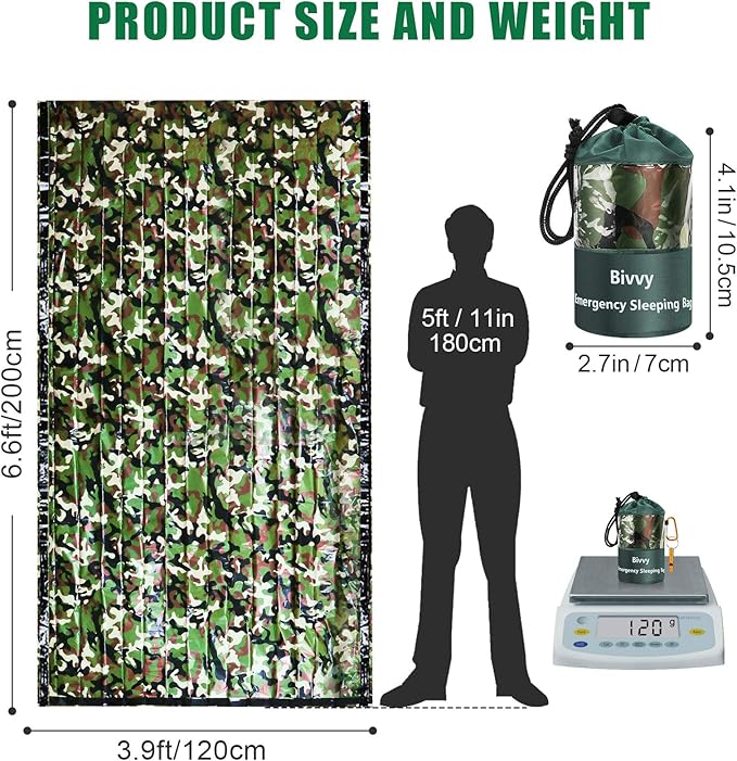 Emergency Sleeping Bags Thermal-Emergency-Blankets Ultralight Space Blankets Survival Waterproof Bivy Sack Multi-Purpose Survival Gear for Hiking, Camping, First Aid Kits, Outdoor Survival Gear