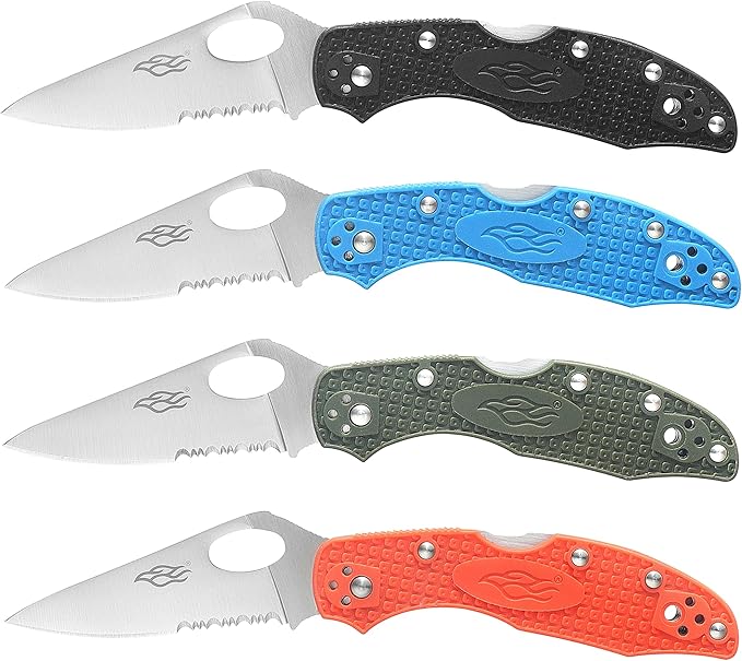 Firebird GANZO F759MS-BL Serrated Blade Folding Pocket Knife 440C Stainless Steel Serrated Blade Nylon Glass Fiber Anti-Slip Handle with Clip Fishing Camping EDC Knife (Blue)