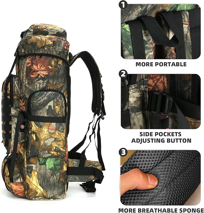 70L Camping Hiking Military Tactical Backpack Outdoor Water-Repellent Adjustable Sport Bags