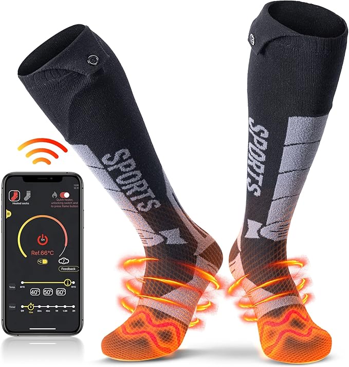 Electric Heated Socks, Rechargeable Heated Socks for Men Women Washable 2022 Upgraded Bluethooth APP Control 5000mAh Barrery Powered Feet Warmer Socks for Hunting Skiing Fishing Camping-XL