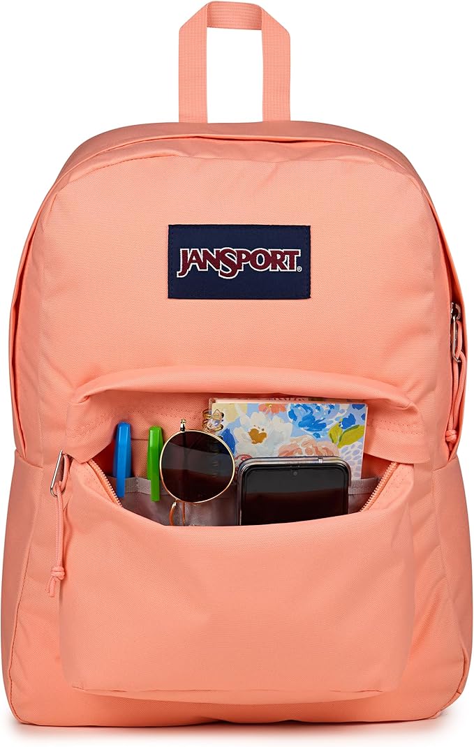 JanSport SuperBreak One Backpack - Durable, Lightweight Bookbag with 1 Main Compartment, Front Utility Pocket with Built-in Organizer - Premium Backpack, Peach Bum