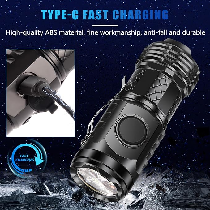 2 Pcs Mini Flashlight Rechargeable, Pocket Flashlight Super Bright 5 Modes, Powerful Mini Flashlight Portable Small LED Flashlight for Camping Outdoor