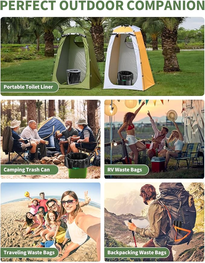 25 Portable Camping Toilet Bags Drawstring, 8 Gal Compost Portable Toilet Bags for Camping Potty Adults, Outdoor Waste Toilet Bag for 5 Gallon Bucket Toilet Camping Bathroom Travel Backpacking