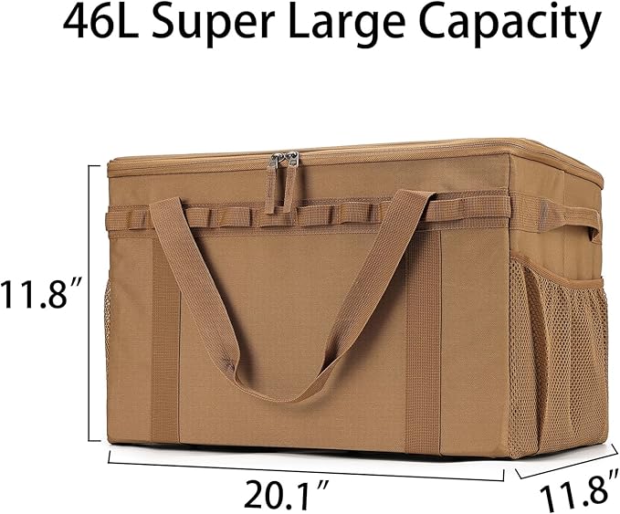 Tactical Camping Storage Bag - 46L Utility Tote Bag Trunk Organizer (Coyote Brown)